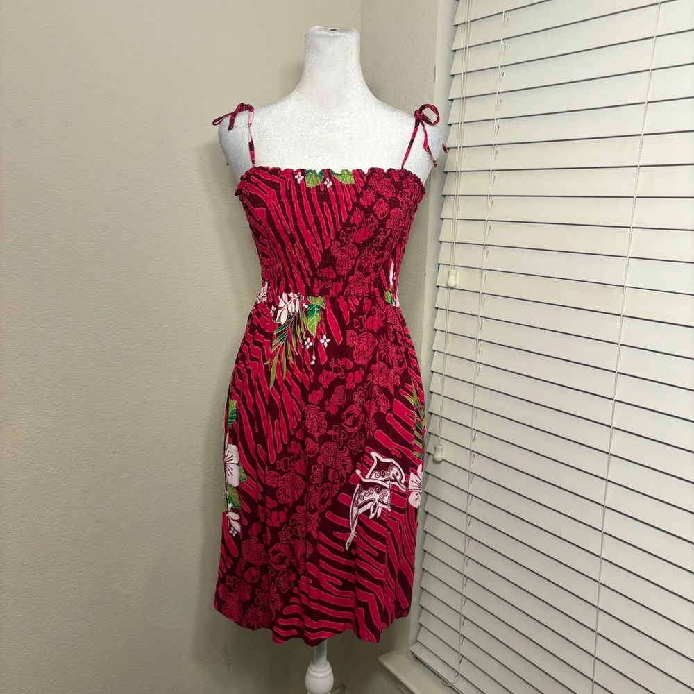 Y2K hot‎ pink hawaiian dress Cabali size M dolphin sea turtle beach vacation